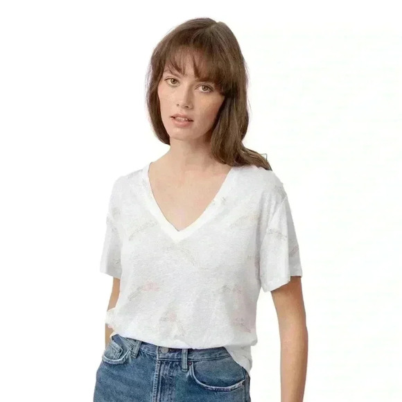 NWT Rails Cara Linen Jersey V Neck Tee Shirt Golden Cheetah White M - Picture 2 of 8